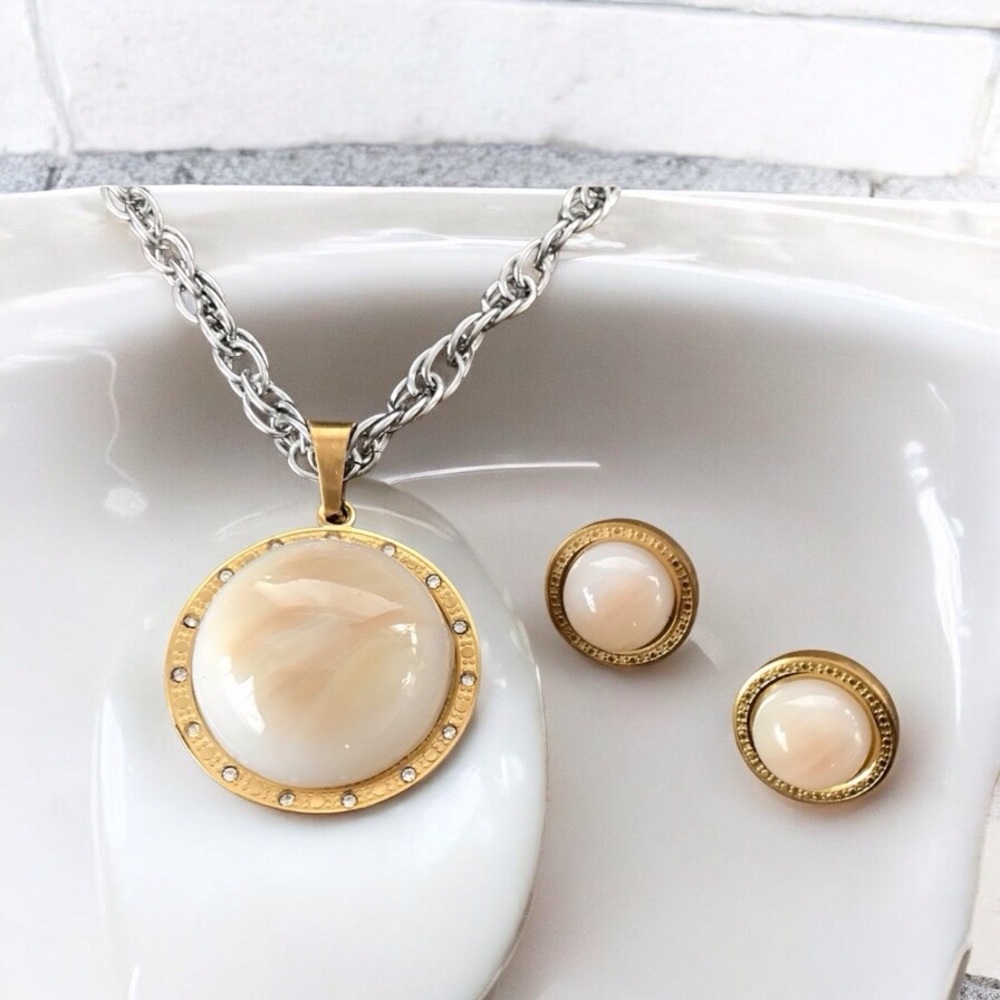 🆕 Circle Pendant Necklace Set Stainless Steel